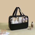 thumbnail image 1 of Bolsa de cosméticos con empalme de PU, bolsa de lavado impermeable transparente de PVC, bolso de mano portátil de viaje, bolsa de almacenamiento de baño de gran capacidad, 1 of 6