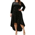 thumbnail image 1 of Vestidos formales de talla grande para mujer Agnes Orinda con mangas 3/4, corte sirena, dobladillo alto-bajo, vestido de invitada de boda de terciopelo 4X negro, 1 of 8