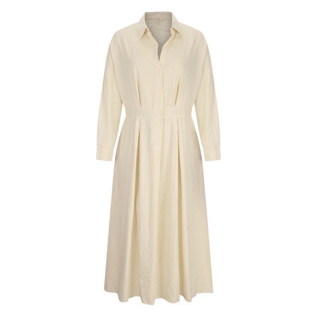 Gspmoly Robe pour Femmes, Mode Féminine Col Rabattu Ample Coton Lin Manches Longues Robe Taille Haute Serrée Robes de Vacances pour Femmes Cadeaux de Vacances