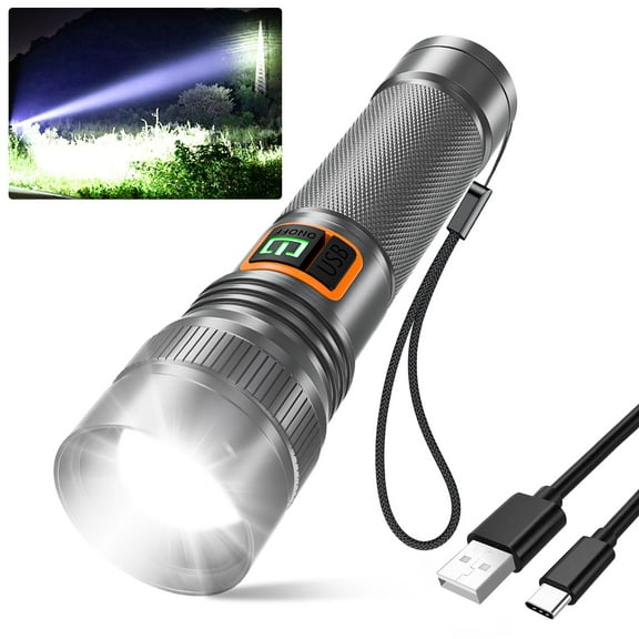 Flashlights Rechargeable, 10000L High Lumens Tactical Flashlight Long Beam Small LED Flash Light, Small Spotlight Handheld Flashlights, Zoomable Waterproof for Camping, Home, Christmas Gift