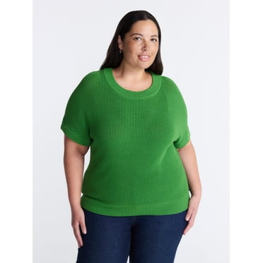 Terra & Sky Women’s Plus Crewneck Sweater with Short Dolman Sleeves, Midweight, Sizes 0X-5X