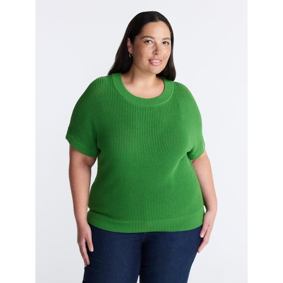 Terra & Sky Women’s Plus Crewneck Sweater with Short Dolman Sleeves, Midweight, Sizes 0X-5X