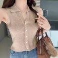 thumbnail image 3 of Lapel Ice Silk Slim Fit Vest for Women Summer Early Fall Thin Knit Tank Top Sleeveless Short Sleeve Casual Layering Outwear, 3 of 8