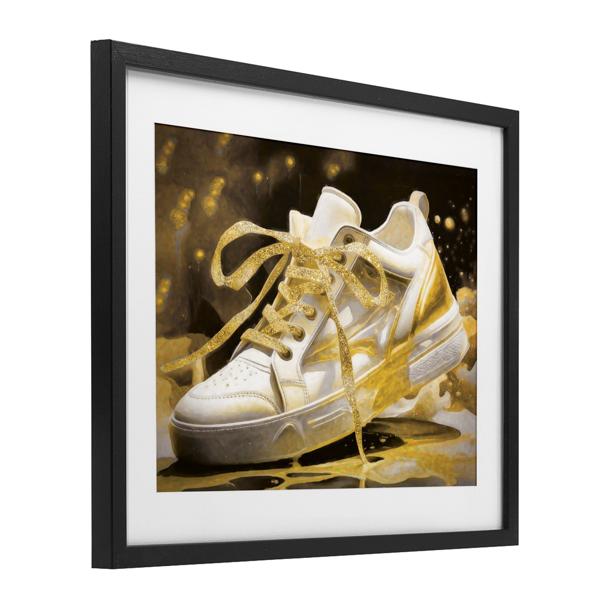 Stupell Industries Splashy Gold Sneaker Black Framed Print Under Glass, design by Grotto Studios