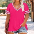 thumbnail image 2 of Fnooota Women's Plus Size T-shirts V Neck, Loose Fit Color Block Short Sleeve Casual Summer Tops Hot Pink Size 3XL, 2 of 4