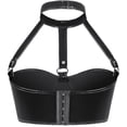 thumbnail image 3 of Women's Black Latex Outfit Patent Leather Bras, Adjustable Non-Steel Ring Lingerie Hanging Neck Corset Black Crop Top for Party Bar Masquerade Club Dress Up Medium Size, 3XL, 3 of 5