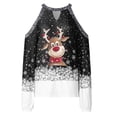 thumbnail image 4 of Mujeres otoño Navidad impreso linterna Sexy manga larga sin tirantes pulóver fuera del hombro blusa camiseta Tops Fridja  FKASFK6001, 4 of 4