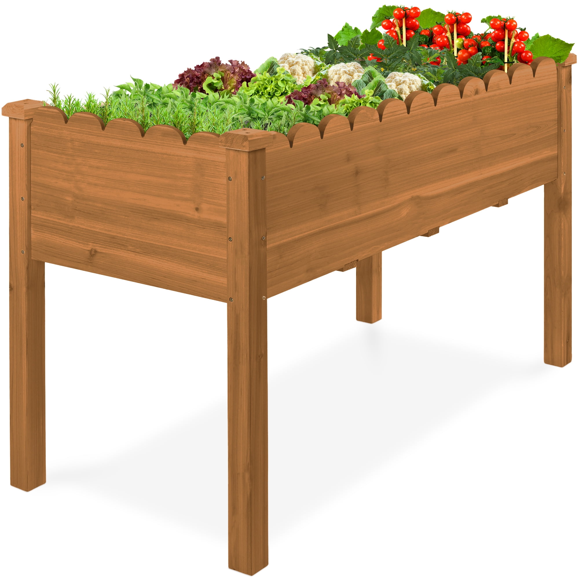 Best Choice Products 48x24x30in Raised Garden Bed, Scalloped Design, Elevated Wooden Planter for Yard - Acorn Brown