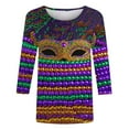 thumbnail image 4 of QATAINLAV Birthday Gifts Mardi Gras Printed Shirts for Women Fashion 3/4 Sleeve Crewneck Mask Graphic Tee Blouses Funny Parade Party Tunic Tops Multicolor M, 4 of 6