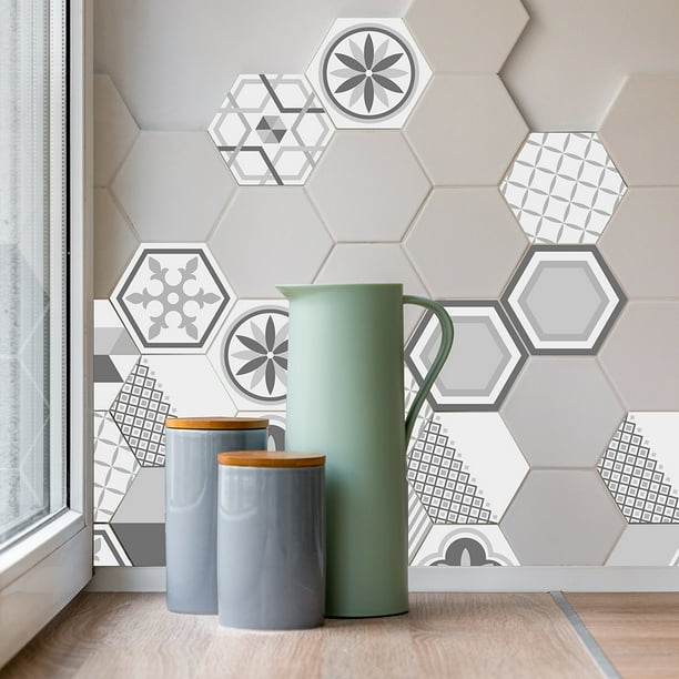 10 Piezas Retro Hexagonal Impermeables Macarena Etiquetas engomadas del azulejo de la pared
