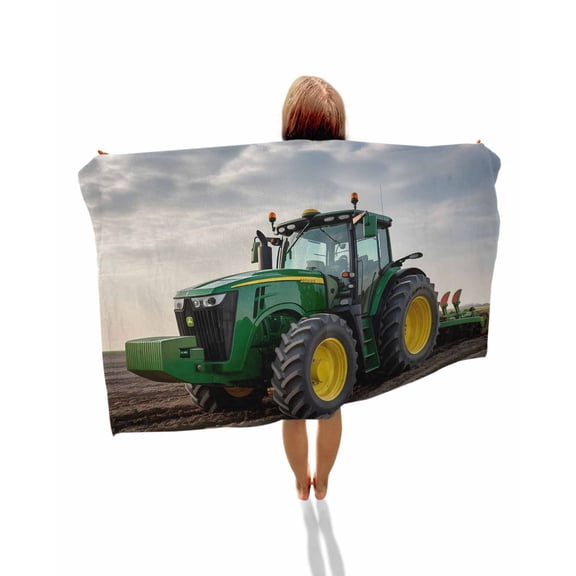 Farm Tractor Beach Towels Oversized Super Absorbent, Green Truck Country Rustic Field Harvester Lightweight Bath Towel Quick Dry Sets For Bathroom/Pool/Rv Camping/Beach Play/Gym Room/Picnic 35"x70"