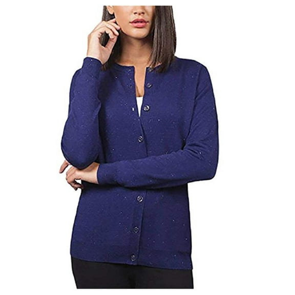 Nicole Miller Ladies' Metallic Yarn Cardigan Sweater (Cobalt, Large)
