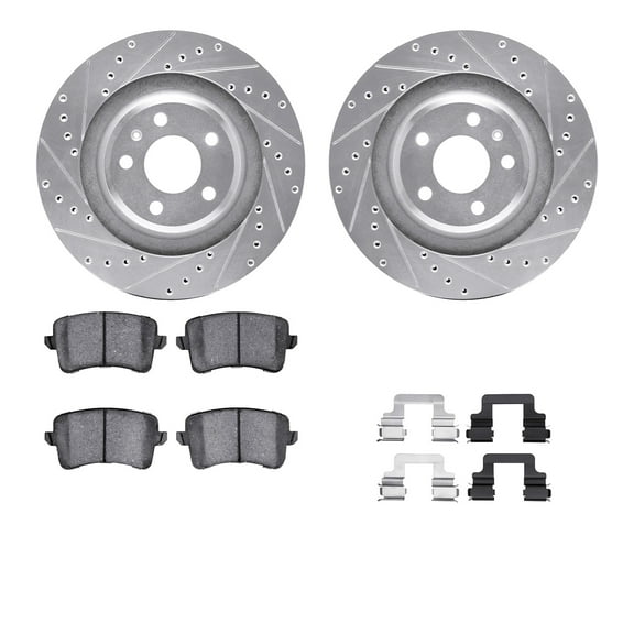 Dynamic Friction Company Rear Brake Rotors-Drilled and Slotted-Silver with 5000 Advanced Brake Pads includes Hardware 7512-73089