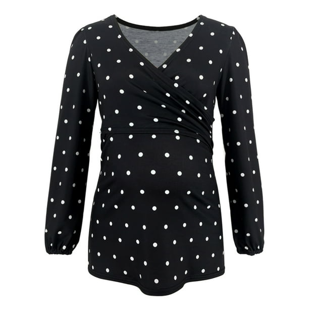Camisas de Maternidad Para Damas Blusas Lactancia Flores de Moda Estampado de Hojas Manga Larga Vestir Top Odeerbi ODB123446