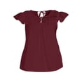 thumbnail image 4 of MIXUE Womens Summer Tops Summer Solid Color Fashion Round Neck Hollow Out Fly Sleeve Pullover Tee Shirts Activewear,Red,XXL, 4 of 4
