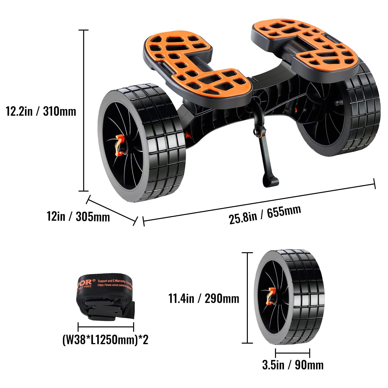 VEVOR Kayak and Canoe Trolley Cart with 10'' Solid Tires，320lbs Load Capacity with Adjustable Brackets and Straps
