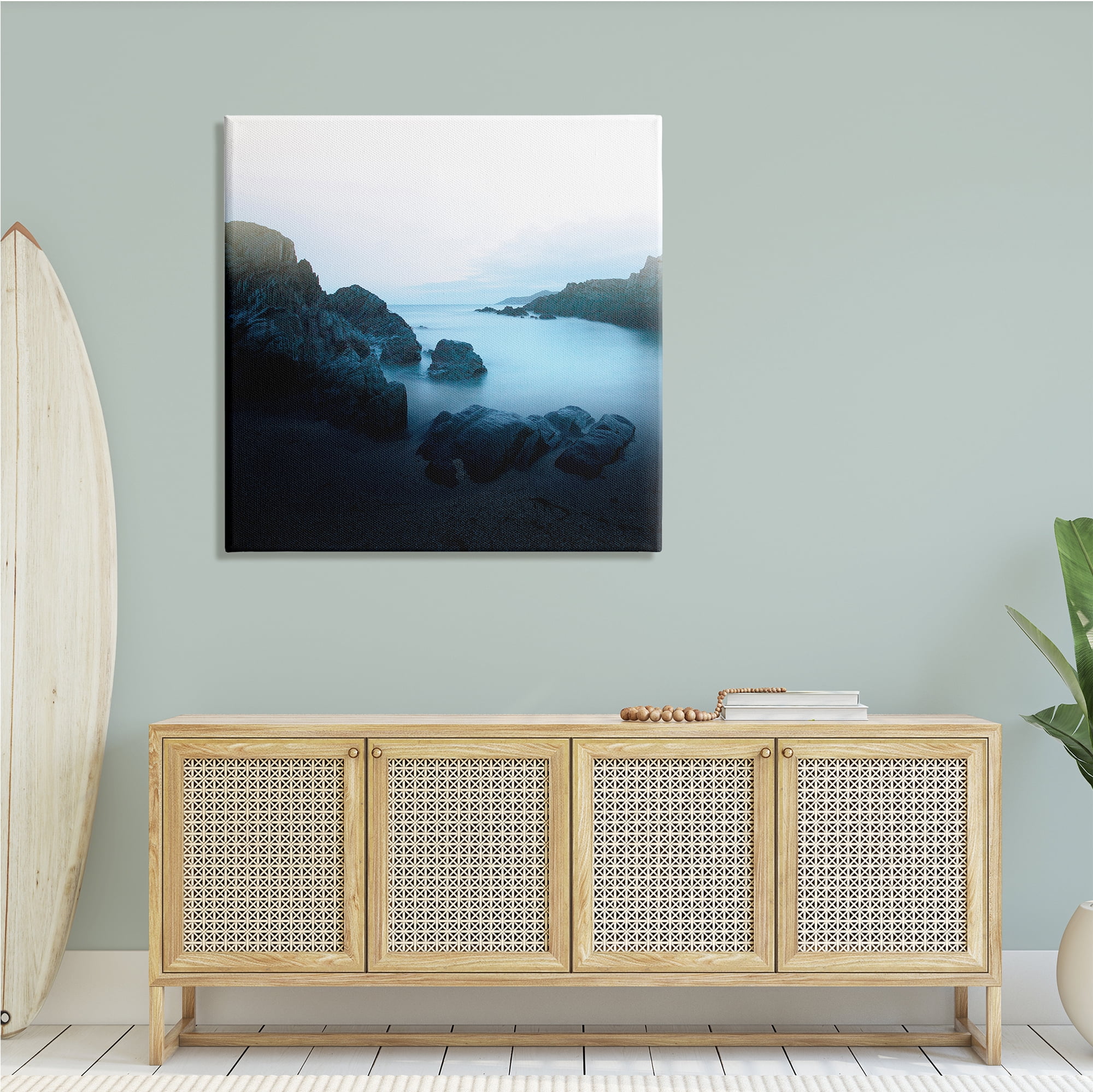 Stupell Indtries Blue Ocean Cove Cliff Landscape Morning Misty Sky,36 x 36,Design by Ian Winstanley
