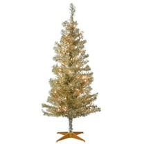 National Tree Company Pre-Lit Artificial Christmas Tree, Champagne Gold Tinsel, Clear Lights, Includes Stand, 4 Feet