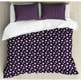 thumbnail image 1 of Retro King Size Duvet Cover Set, Illustration of Concentric Circles Little Dots Short Vertical Lines, Decorative 3 Piece Bedding Set with 2 Pillow Shams, Dark Purple Pale Pink White, by Ambesonne, 1 of 3