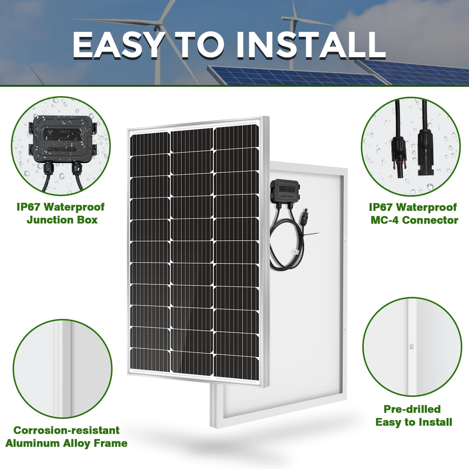 WERCHTAY 300W Monocrystalline Solar Panels, 2 Pack