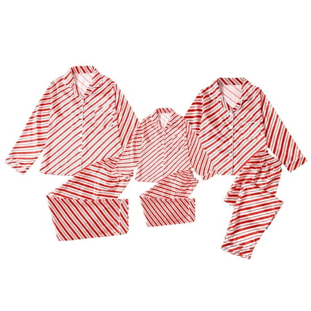 

MIASHUI Family Matching Pajamas Set Button Down Sleepwear Stripe Long Sleeve Nightwear 2 Pcs Set for Couples and Kids