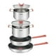thumbnail image 2 of T-fal Batería de 6 Piezas Opti'Space de Acero Inoxidable Apilable con Tapas de Cristal de Asa Plegable, G720S604, 2 of 7