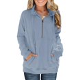 thumbnail image 1 of Chandails en Molleton à Manches Longues pour Femmes Col Quart 1/4 Zip Pull Décontracté Uni avec Poches (S-2TG), 1 of 6