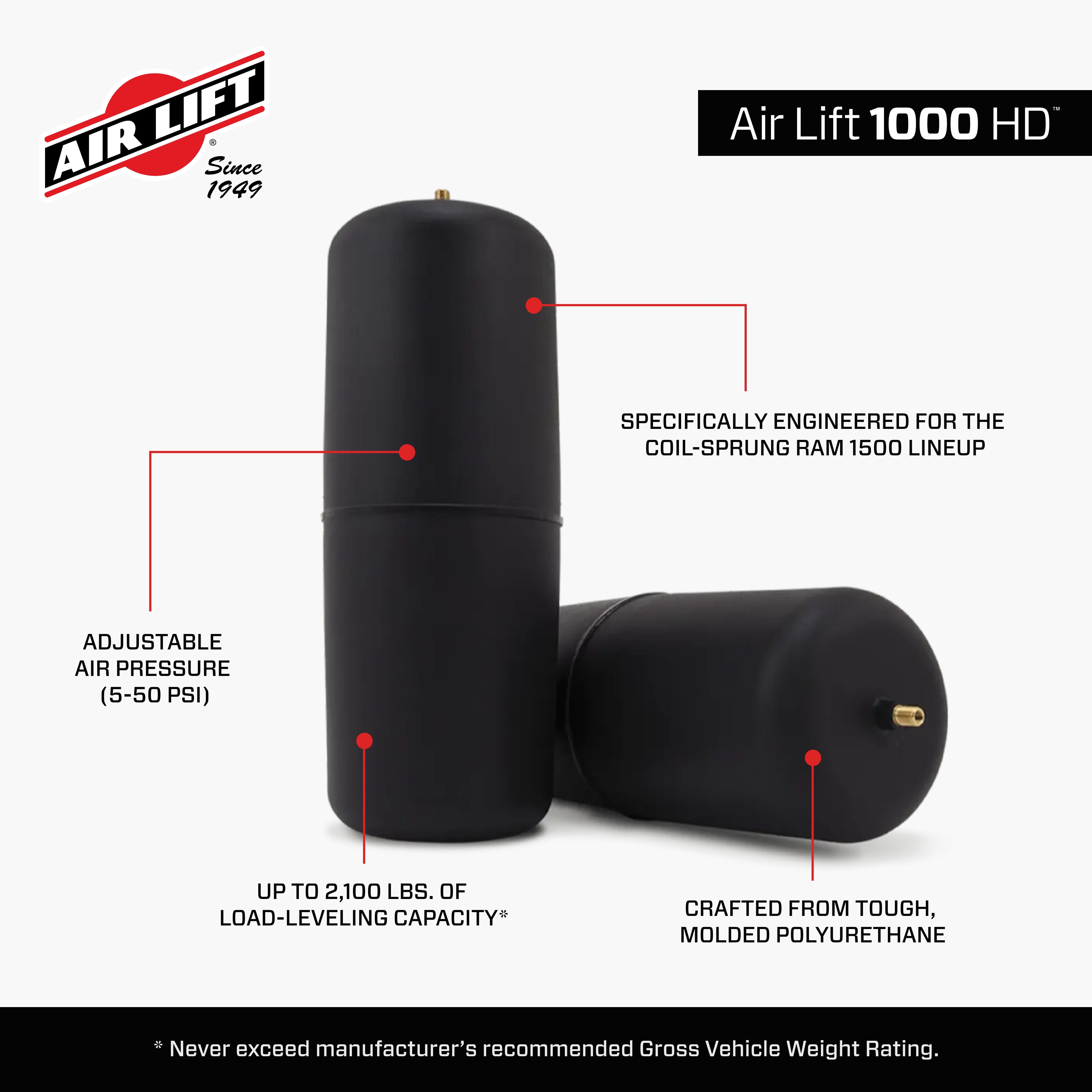 Air Lift 1000 HD Air Spring Kit - Fits 2009-2025 Ram 1500 - 60818HD