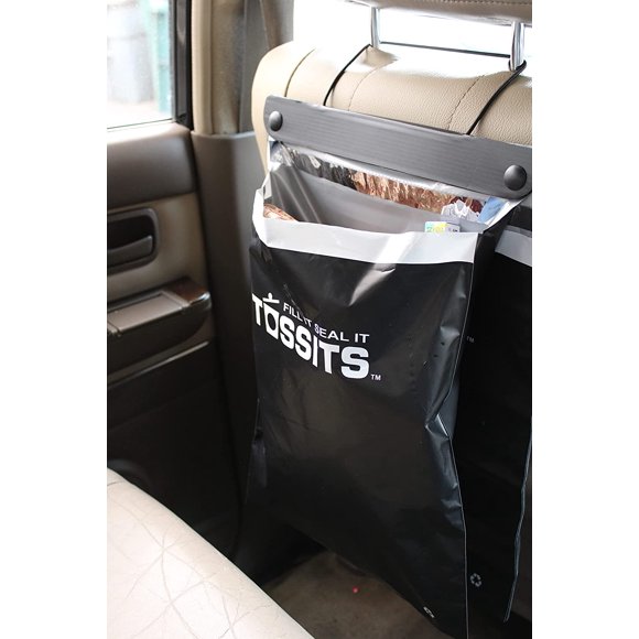 Tossits Disposable Car Trash Bag Hanging (Black, Set of 21) - Leak-Proof, Smell-Proof Automobile Trash Container, Eco-Friendly, Thick, Large 12x15 Car Trash Bin with Sturdy Header Board