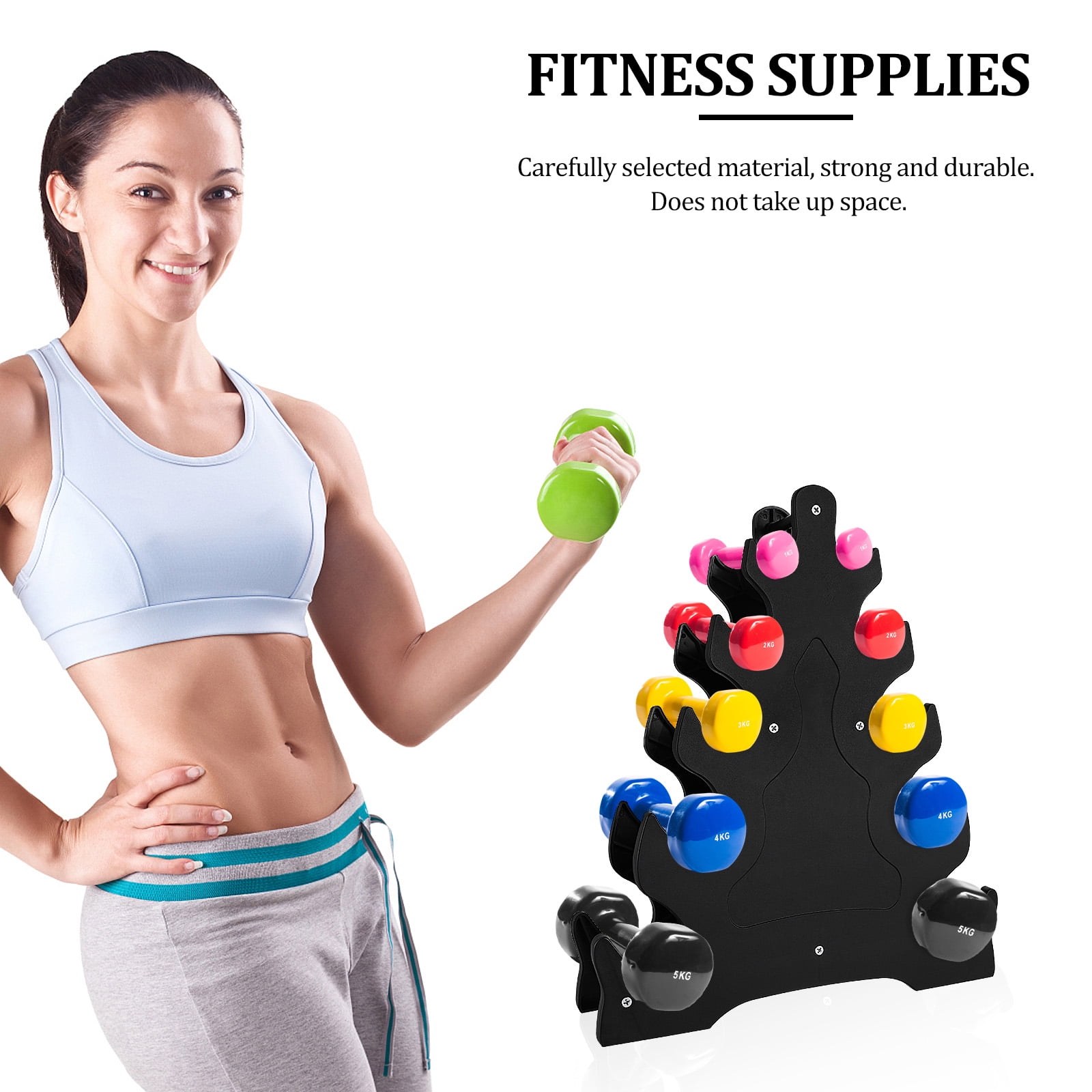 Foxnovo 5 Tier Dumbbell Storage Bracket Black Durable Wear Resistant Weight Rack