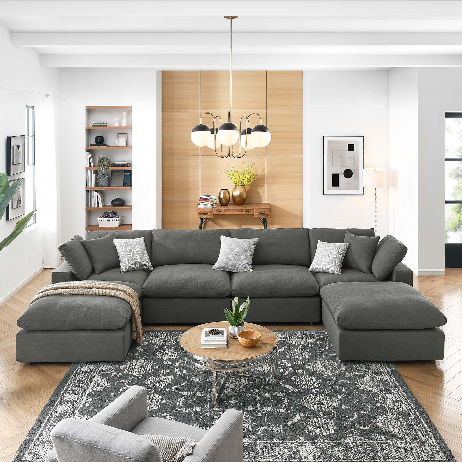 Modway Commix Down Filled Overstuffed 6Piece Sectional Sofa in Gray