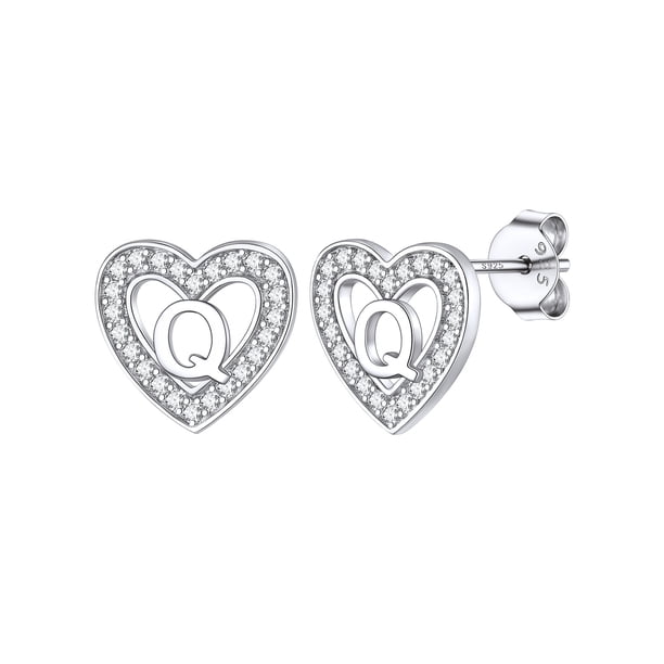 Pendientes de corazón de plata esterlina Silvora con Letra Q Joyería hipoalergénica
