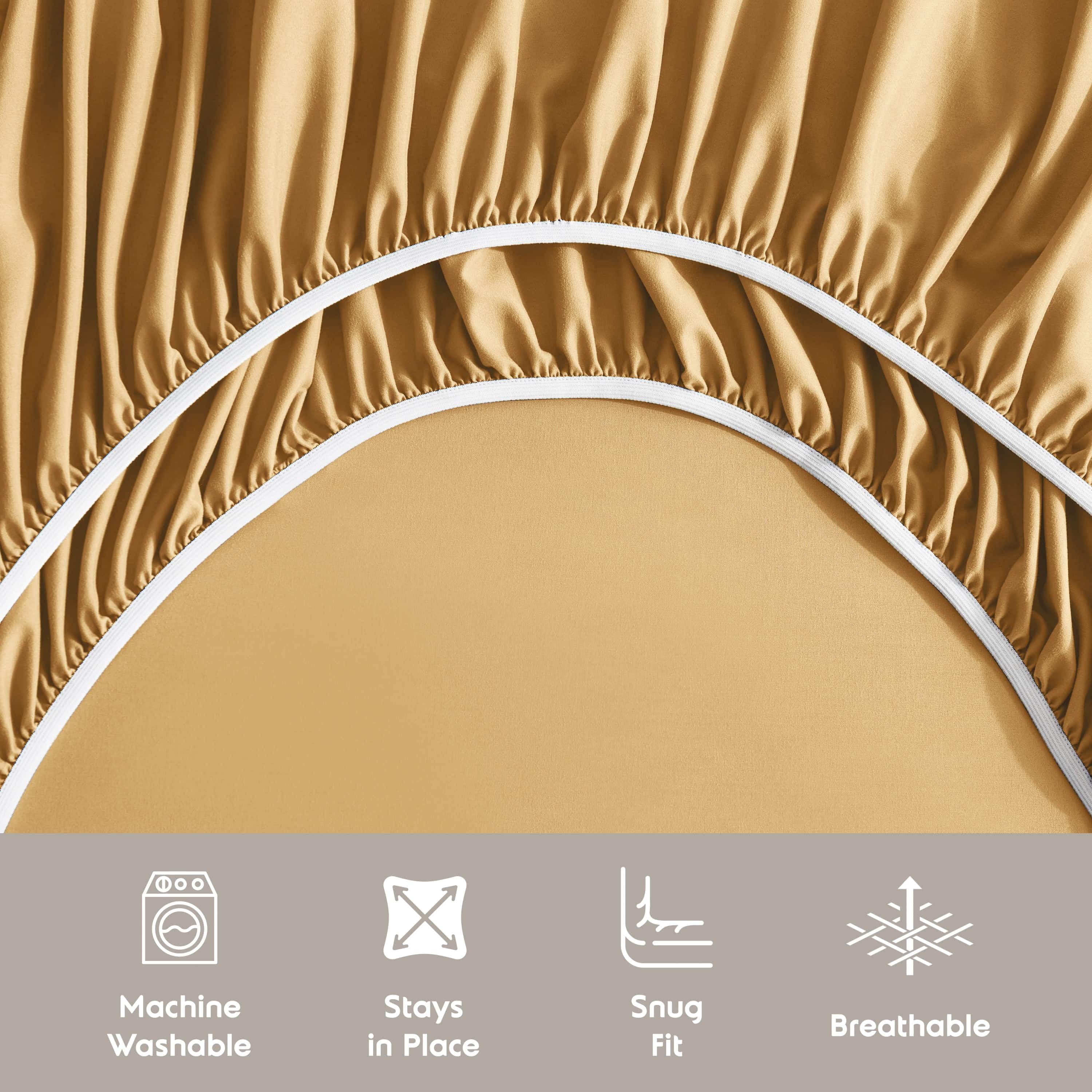 LammaLoe Extra Deep Pocket California King Sheets set, Fits 18"-24" Mattress, 6 Piece Soft Microfiber Bed Sheet Sets, Camel Gold