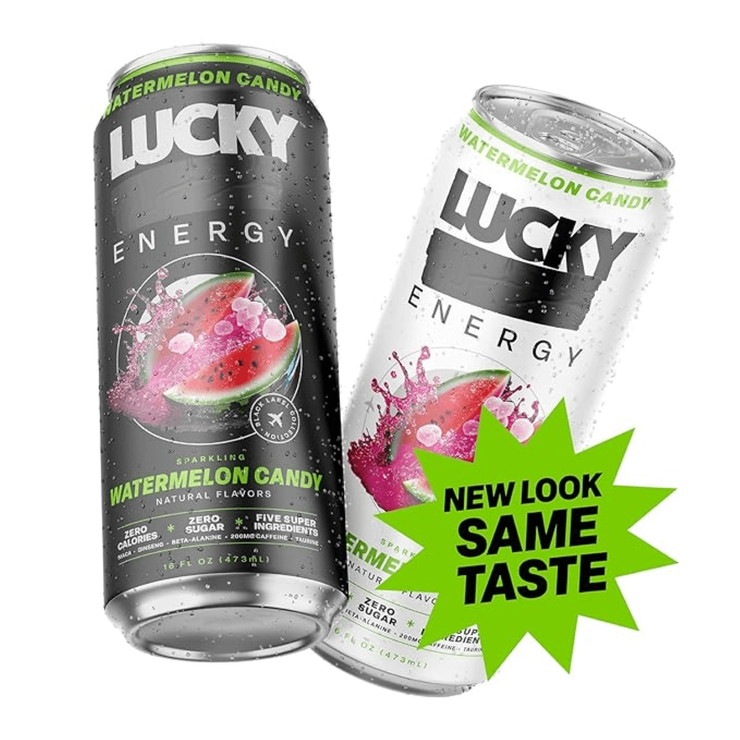 Lucky Energy Sugar Free Energy Drinks 16 fl oz Can, Watermelon Candy with Maca, Ginseng, Taurine, Beta-Alanine, 200mg Caffeine, Zero Calories