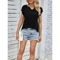 thumbnail image 5 of Deago Women's Summer Tops Casual V Neck T Shirts Pleated Short Sleeve Shirts Loose Fit Flowy (Black, M), 5 of 7