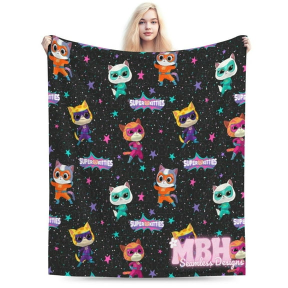 Flannel Blanket Super Kitties Ultra-Soft Micro Fleece Blankets For Sofa Bed Travel Black 80"X60"