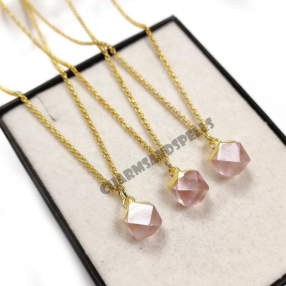 Charms And Spells Rose Quartz Pendant, 14K Gold Plated, Pink Crystal Jewelry for Women, Love, Trust & Friendship Gift, January Birthstone