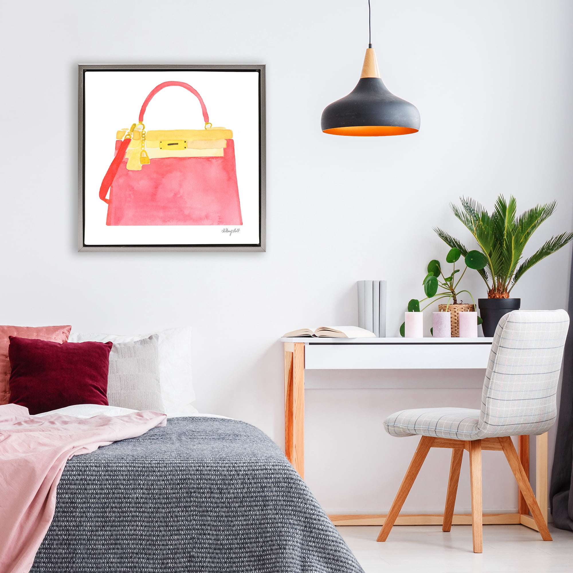 Stupell Industries Elegant Coral Handbag Gray Framed Floater Canvas Wall Art, design by Hillary Holt