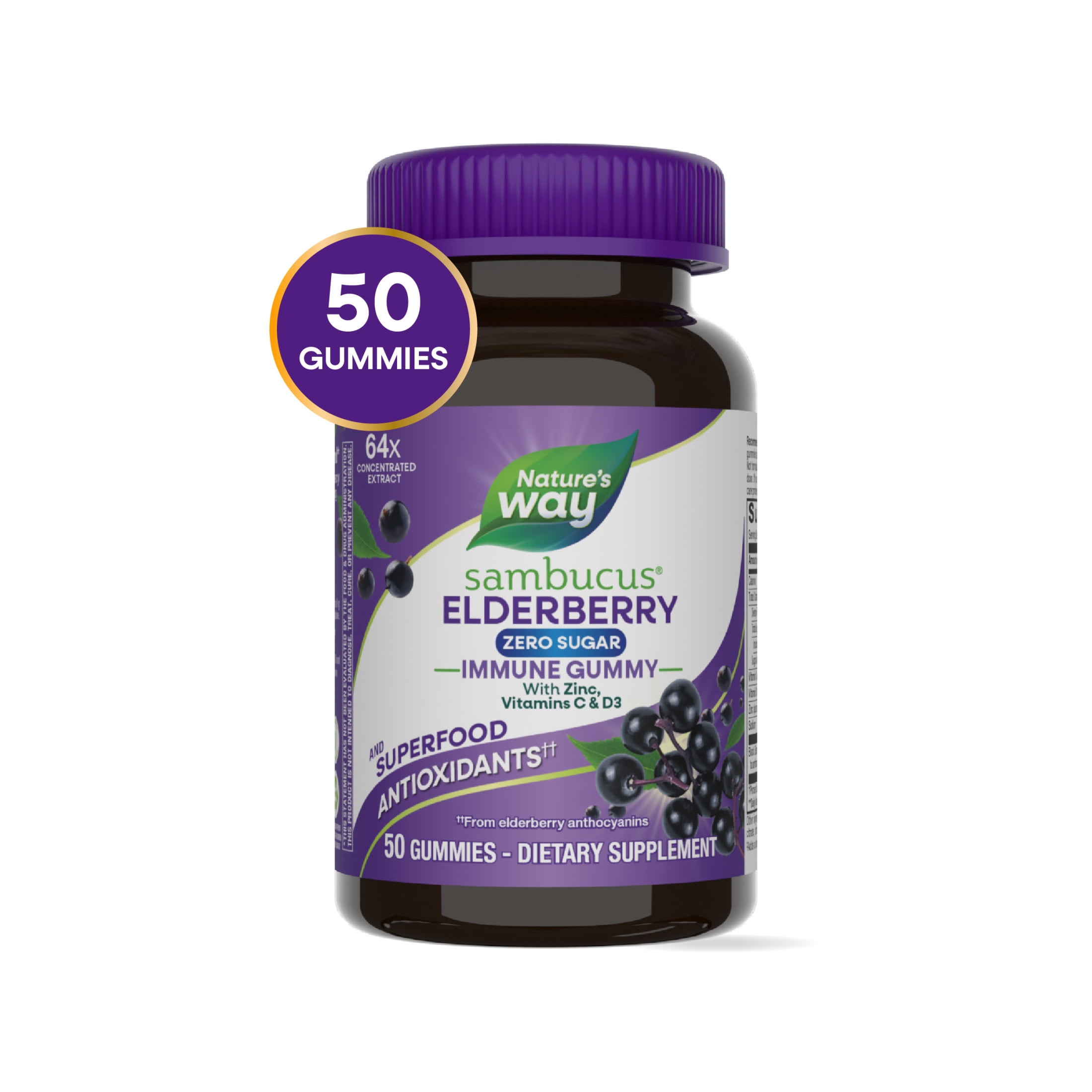 Nature's Way Sambucus Zero Sugar Elderberry Immune Gummies, with