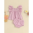 thumbnail image 2 of Biezeib Baby Girls Summer 2 Piece Outfits Solid Color Ruffles Tank Tops and Elastic Shorts Set Fashion Cute Clothes, 2 of 6