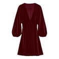 thumbnail image 7 of Women’s Plus Size V Neck Velvet Dress Long Sleeve Wrap Empire Waist Midi Dress for Wedding Guest, 7 of 7