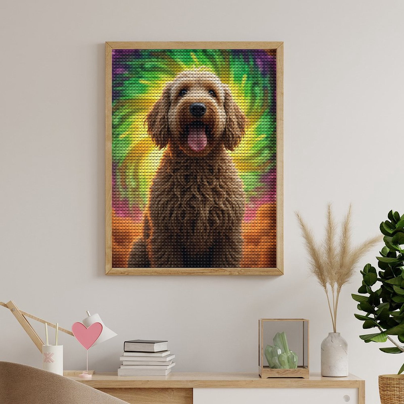 Diamond Art Kits for Adults, Dog Colorful Spiral Backdrop 5D Diamond Painting Kits for Adults Beginners, DIY Full Drill Diamond Painting, Gem Art and Crafts 12x16