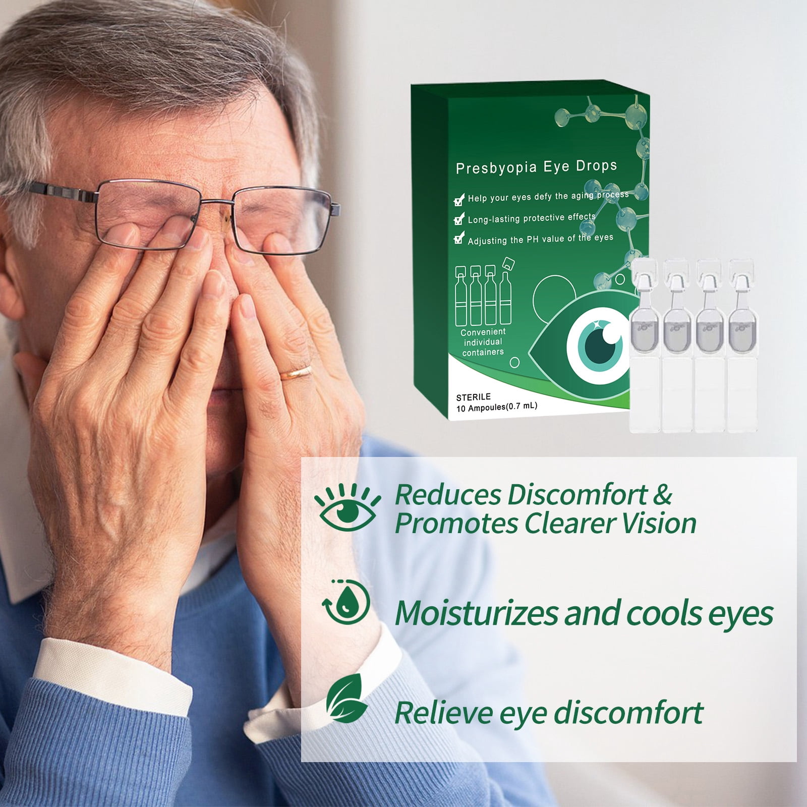 Alvantor Eye Drops for Aging Eyes, Relieve Dry Tired Eyes & Vision, 10pcs