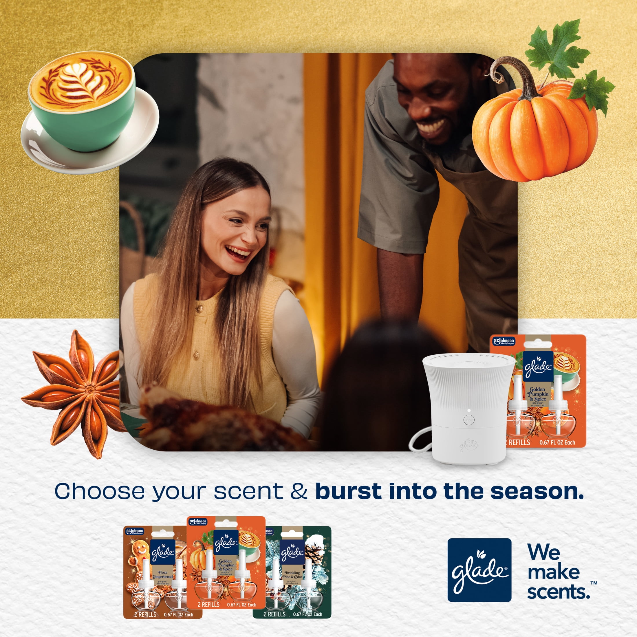 Glade® Scent Flow PlugIns® Air Freshener Starter Kit, Golden Pumpkin & Spice, 1 Device + 1 Refill, 0.67 fl oz