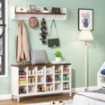 thumbnail image 6 of Tribesigns Coat Rack Shoe Bench Set, Entryway Hall Tree with Shoe Bench, Coat Hooks and Storage Shelf, 18 Shoe Cubbies (White & Brown), 6 of 7
