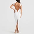 thumbnail image 7 of Women's Sexy Neon Asymmetrical Spaghetti Strap Dress Deep V-Neck Sleeveless Bodycon Midi Club Dress, 7 of 7