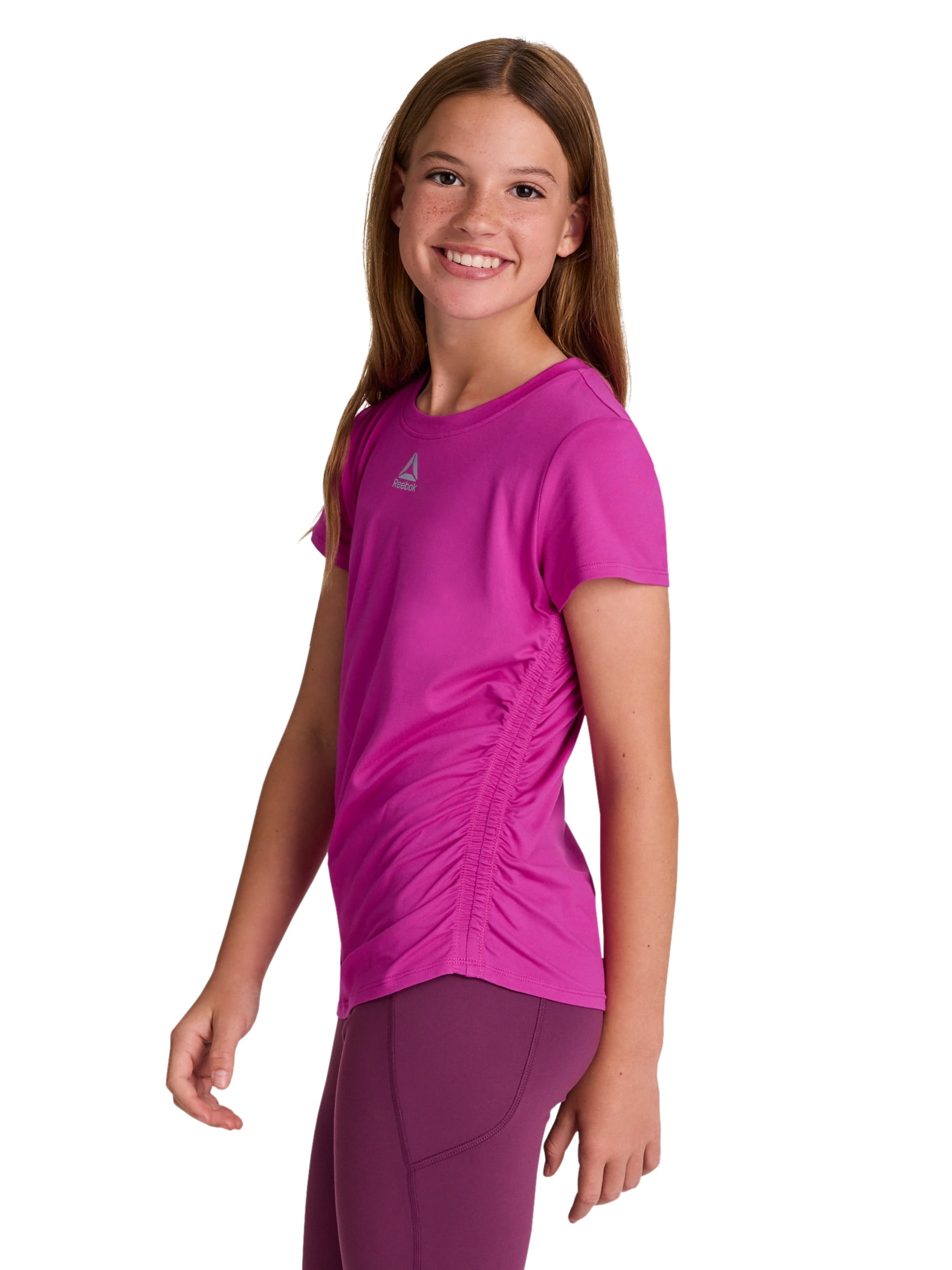 Reebok Girl's Legacy Short Sleeve Ruched Performance Top, Sizes 4-18