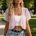 thumbnail image 3 of Stamzod Summer Cardigans for Women Lightweight Open Front Short Sleeve Bolero Shrug Plus Size Chiffon Cropped Cardigan Pink M, 3 of 10
