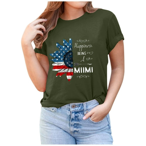 OAVQHLG3B 4th of July Outfits for Women American Flag T Shirt O-Neck Print Tops T-shirt Short Sleeve Casual Blouse