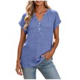 thumbnail image 3 of Women's Casual Solid Color V Neck Button Down Short Sleeve Cotton Tops Blouses Soft Lightweight Work Office Outfits | CSEONE,Navy S, 3 of 7